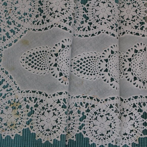 5-pc VINTAGE Fabric tablecloth napkin Turquoise and 7-pc plastic white - Picture 6 of 15